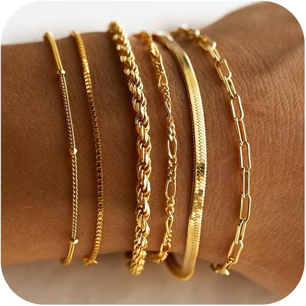 Gold Mixed Link Bracelet Set