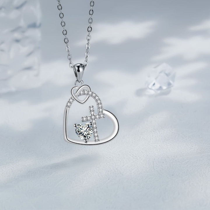 HEART-SHAPED CROSS INLAID NECKLACE