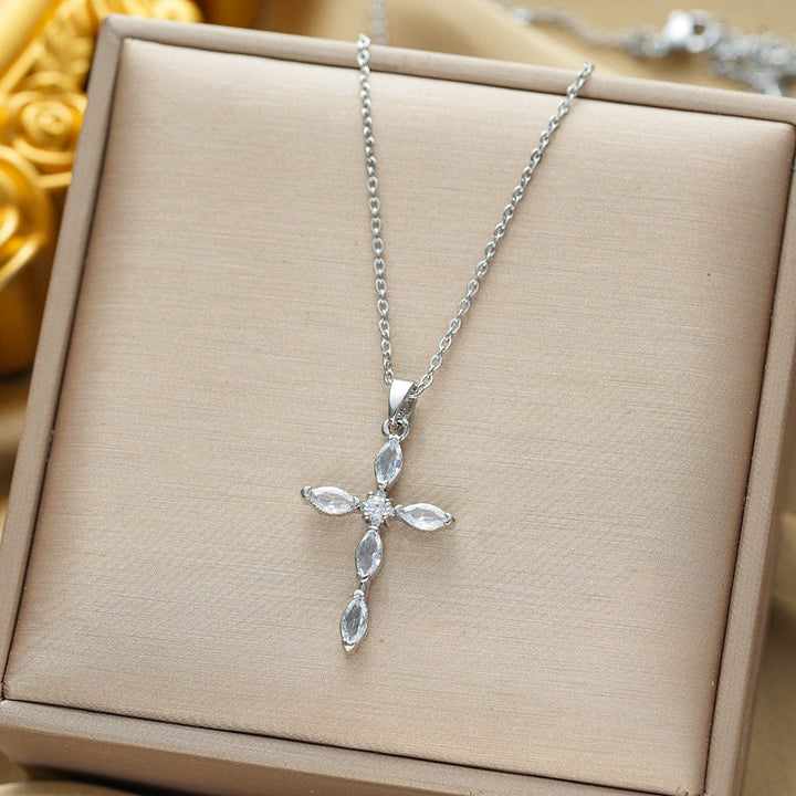 COLORFUL ZIRCON CROSS NECKLACE