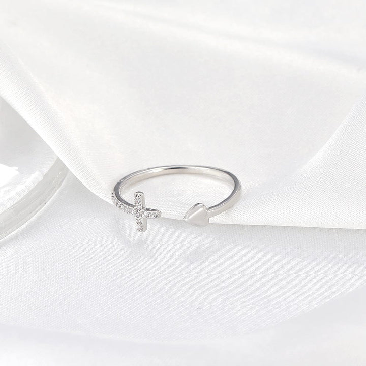 LOVE & CROSS SILVER RING