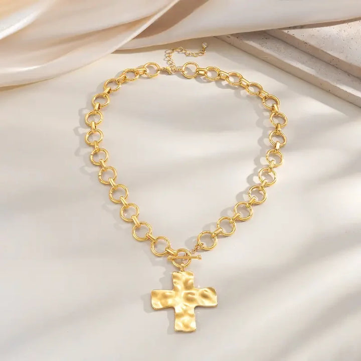 Chunky Hammered Cross Necklace