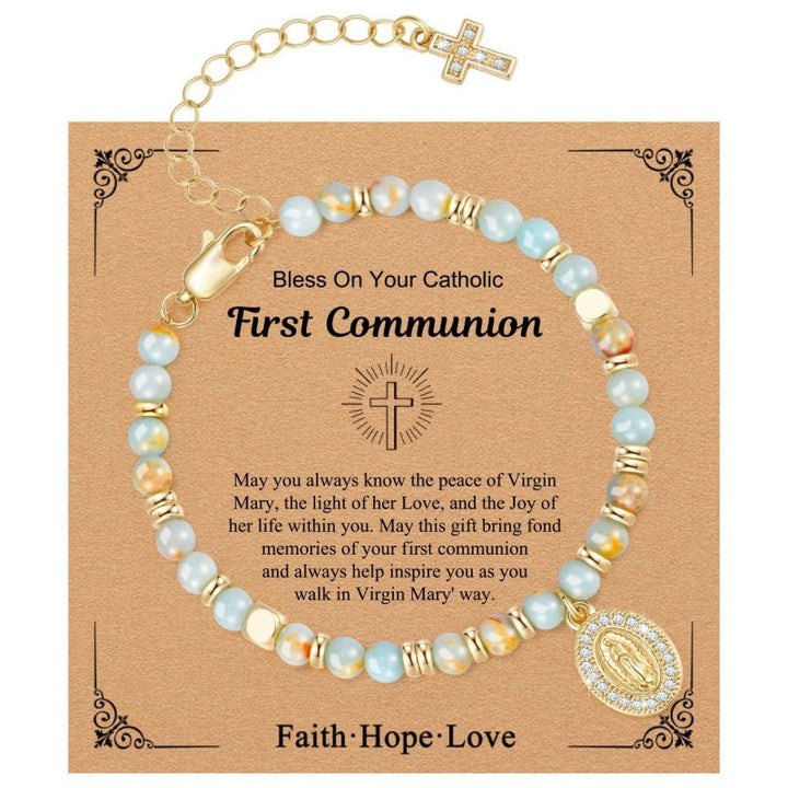 Beaded Virgin Cross Charm Bracelet