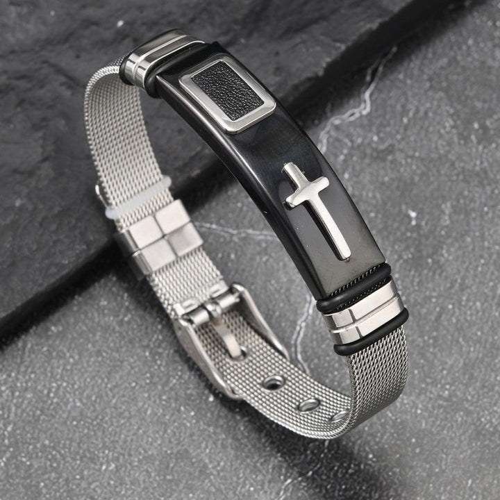 Stainless Steel Cross Mesh Bracelet