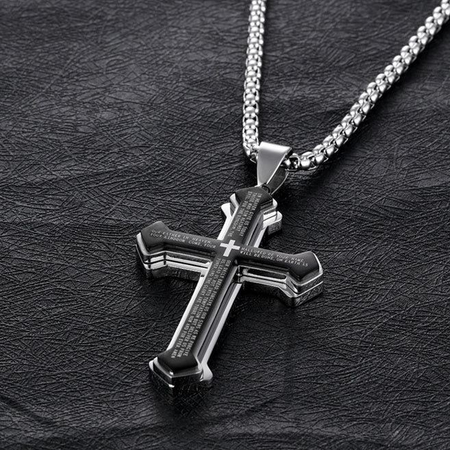Stainless Steel Bible Text Cross Pendant