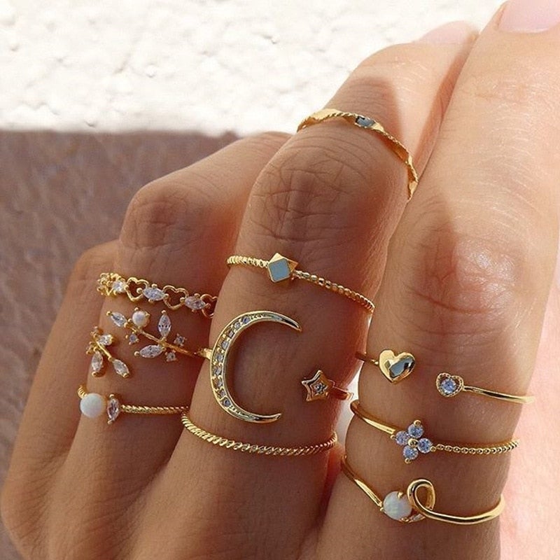 Silver and Gold Ring Set (10 Pieces)
