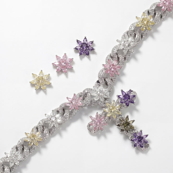 Colorful Zircon Floral Cross Necklace