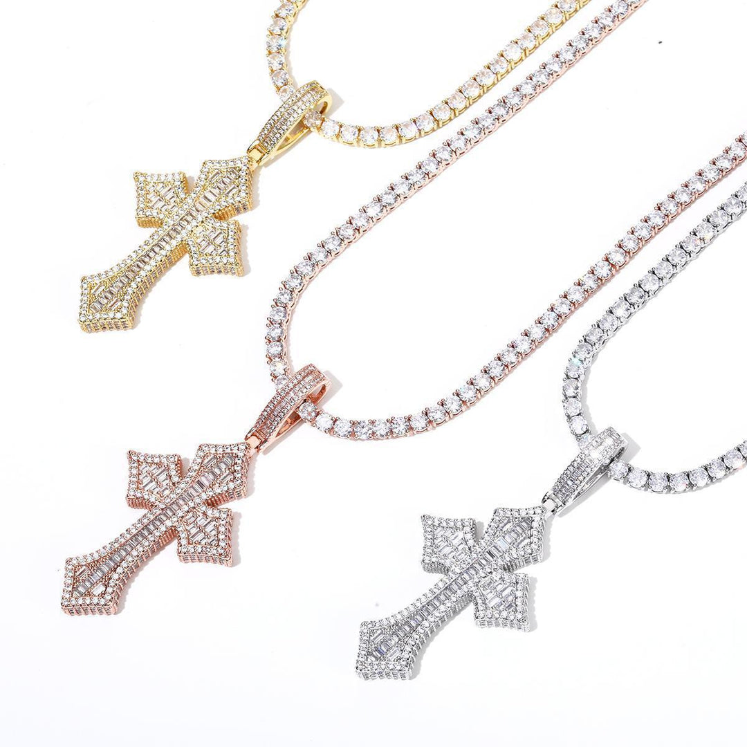 Copper and Zircon Cross Necklace