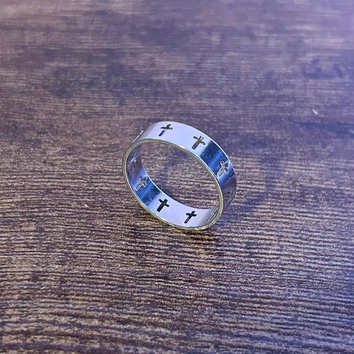 Openwork Faceted Cross Ring