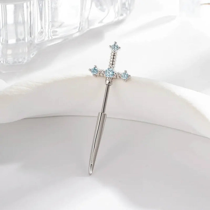 Sword Cross Zircon Thin Bar Cartilage Stud Earrings