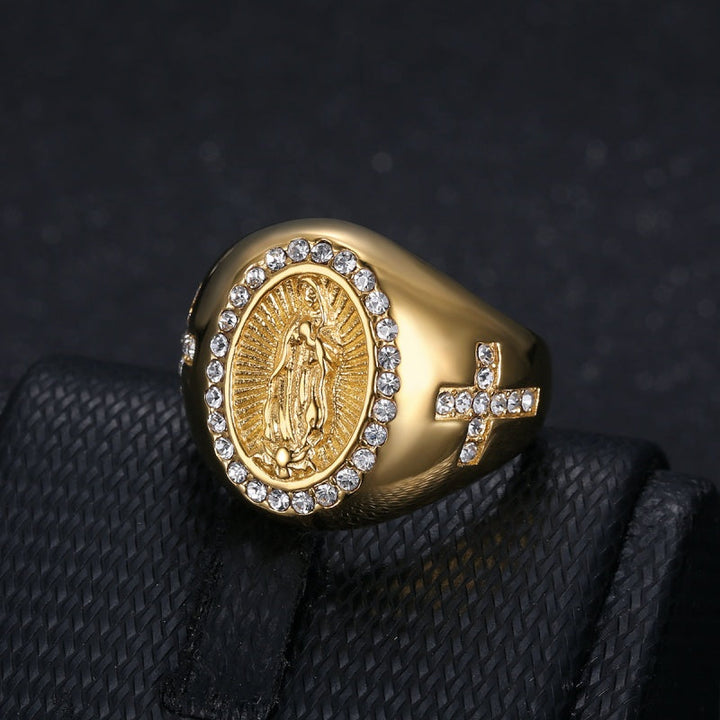Virgin Mary Cross Statement Ring Stainless