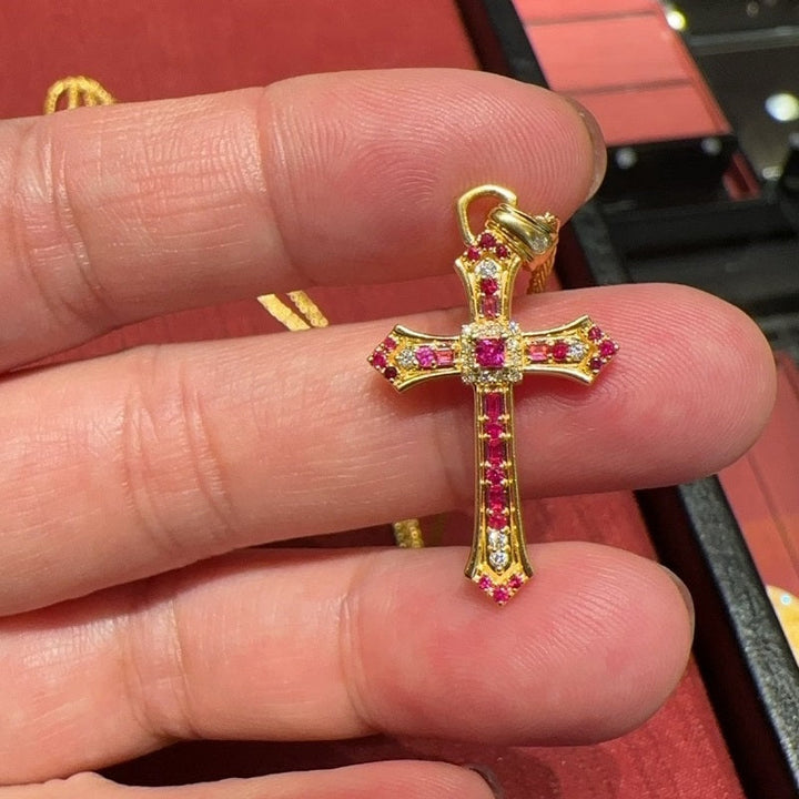 Gold Tone Crystal Cross Pendant