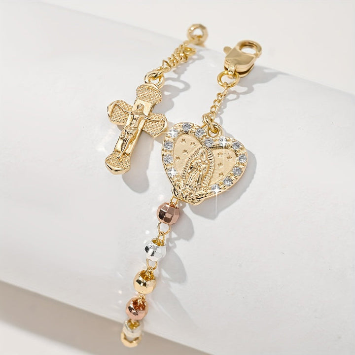 Gold Cross Heart Bracelet Tricolor Beads