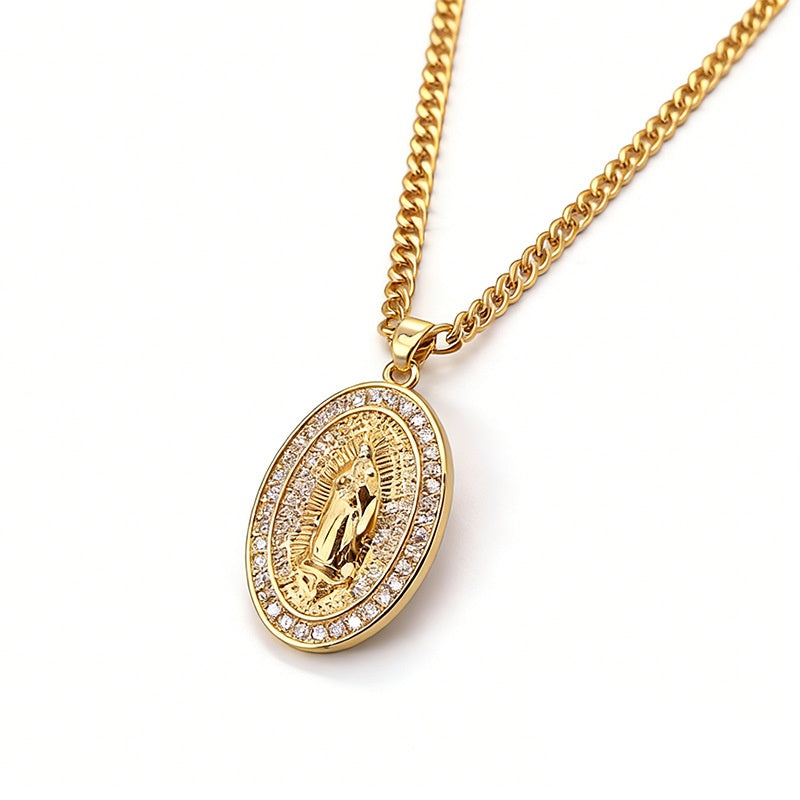 Guadalupe CZ Pendant Cuban Chain Necklace