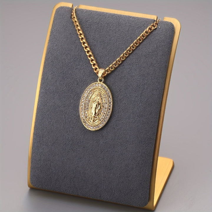 Guadalupe CZ Pendant Cuban Chain Necklace