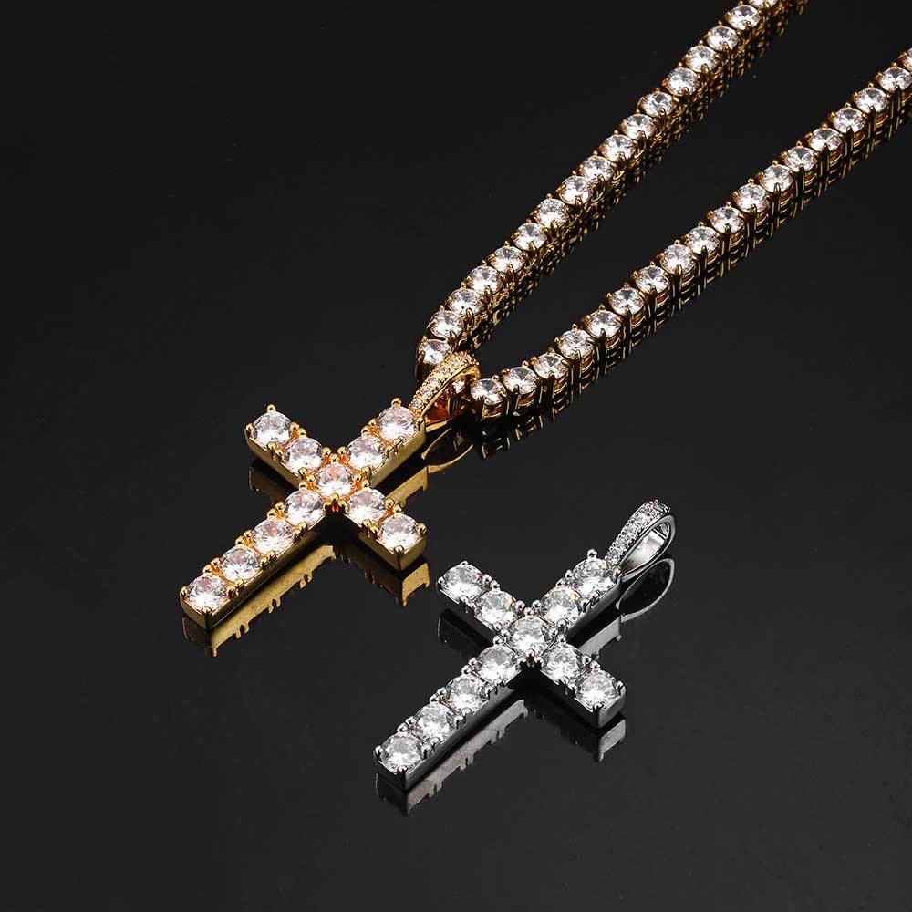 Golden Moissanite Cross Necklace