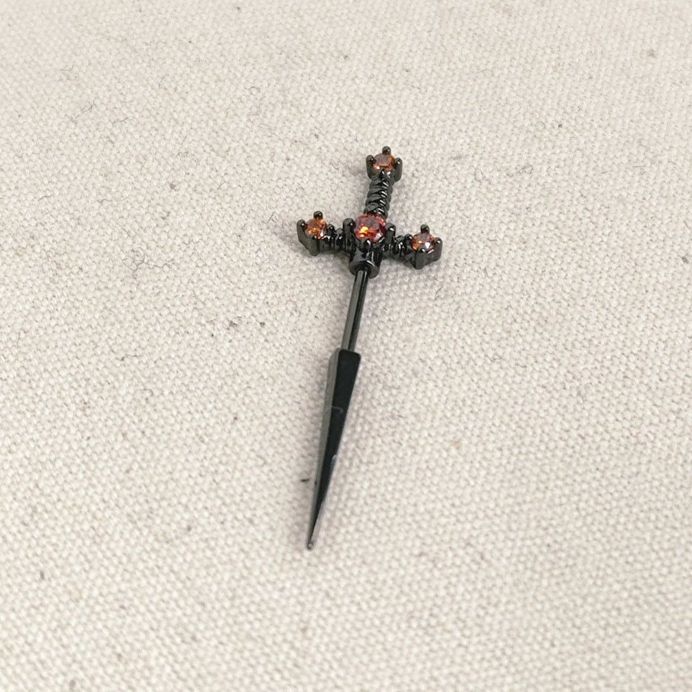 Sword Cross Zircon Thin Bar Cartilage Stud Earrings
