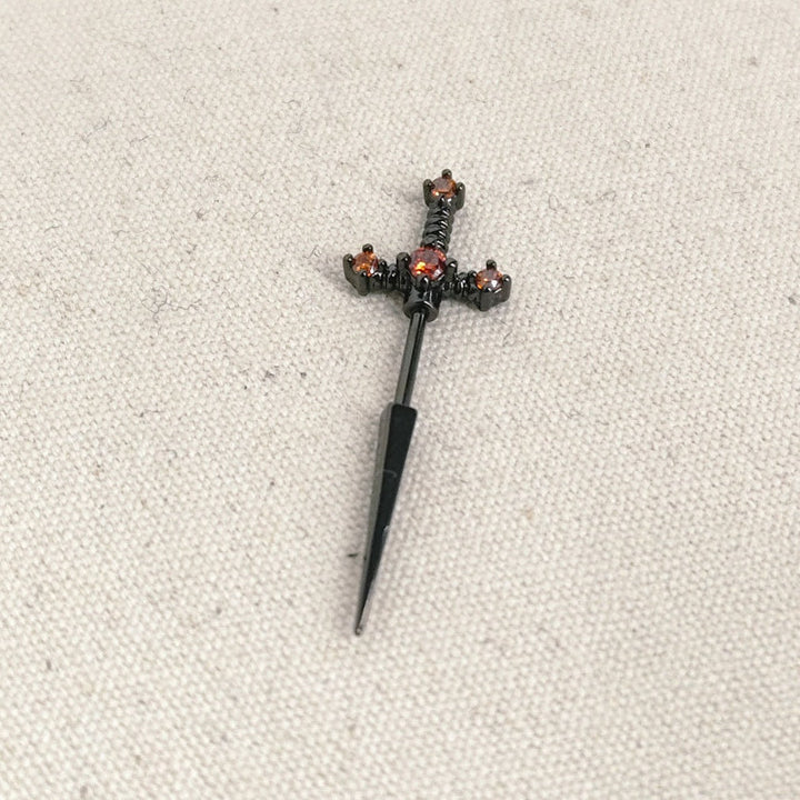 Sword Cross Zircon Thin Bar Cartilage Stud Earrings