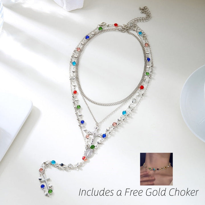 Luxury Multicolor Crystal Cross Necklace