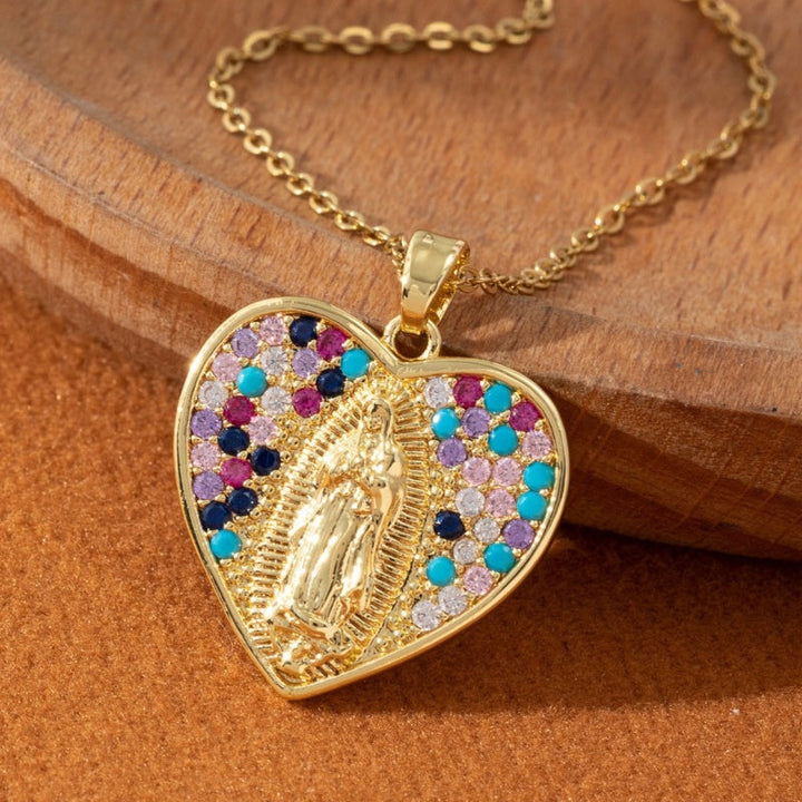 Heart Guadalupe Virgin Mary Pendant Necklace