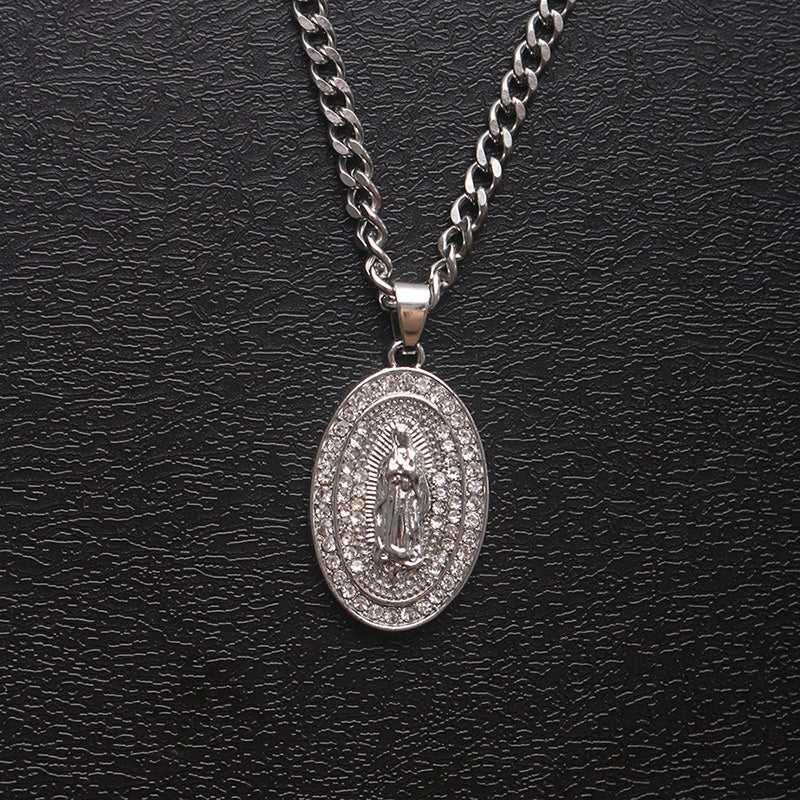 Guadalupe CZ Pendant Cuban Chain Necklace