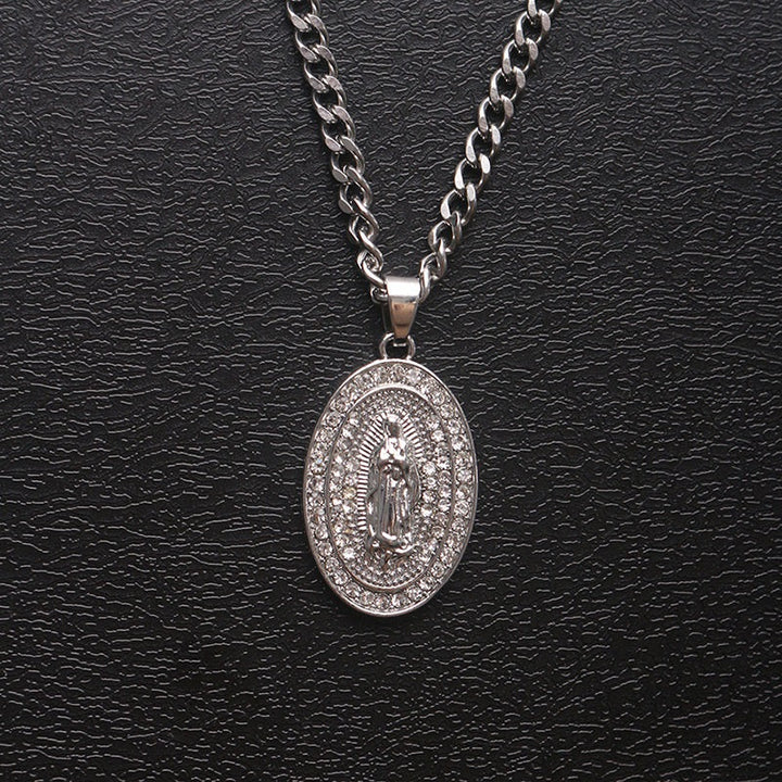 Guadalupe CZ Pendant Cuban Chain Necklace