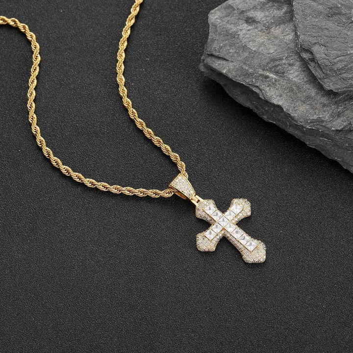 Iced Cross Pendant Chain Necklace