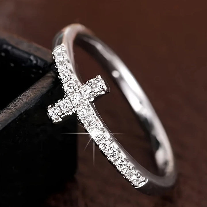 Cubic Zirconia Minimalist Cross Ring