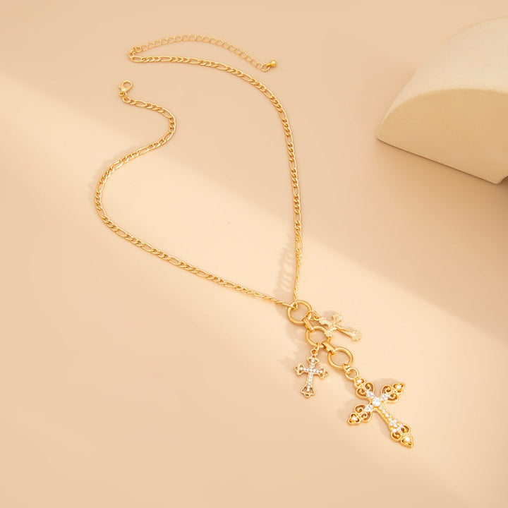 Vintage Multi Cross Gold Rhinestone Necklace