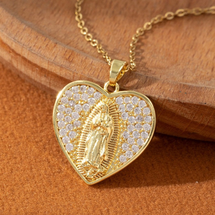Heart Guadalupe Virgin Mary Pendant Necklace
