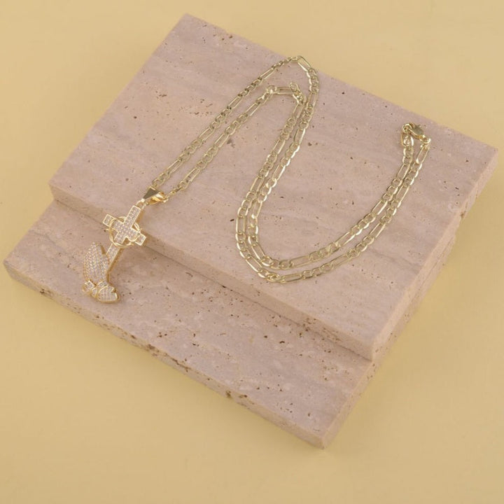 Praying Hand Cross with Zirconia