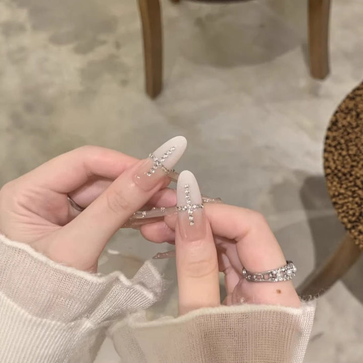 Cross Cat Eye Press On Nails Set