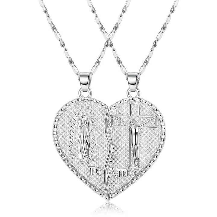 Virgin Mary Heart Necklace Double Chain