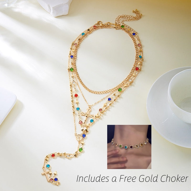 Luxury Multicolor Crystal Cross Necklace