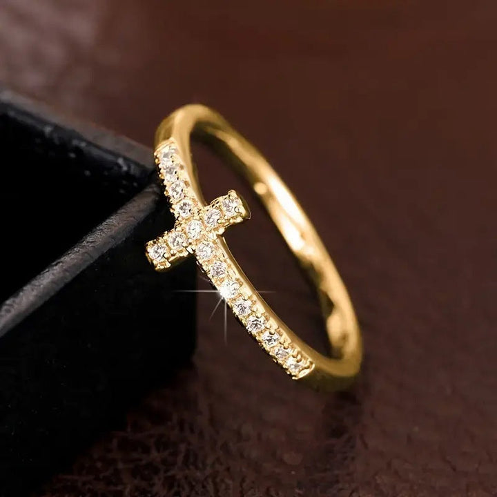Cubic Zirconia Minimalist Cross Ring
