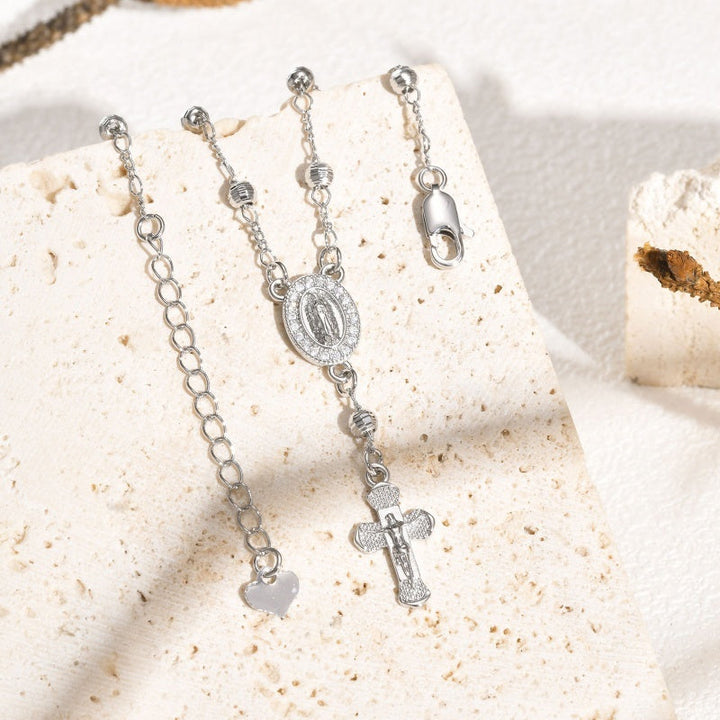 Virgin Mary Rosary Cross Beaded Bracelet