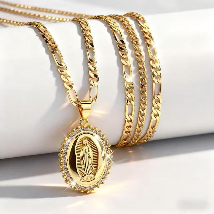 Virgin of Guadalupe CZ Gold Necklace