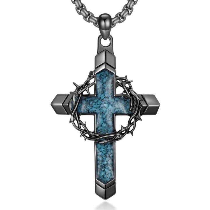 Black Cross Necklace Crown Design Pendant
