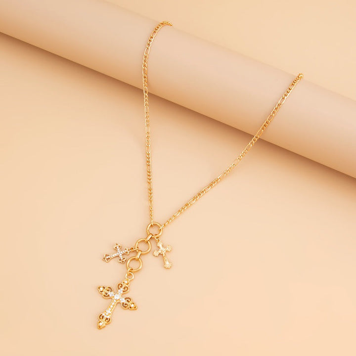 Vintage Multi Cross Gold Rhinestone Necklace