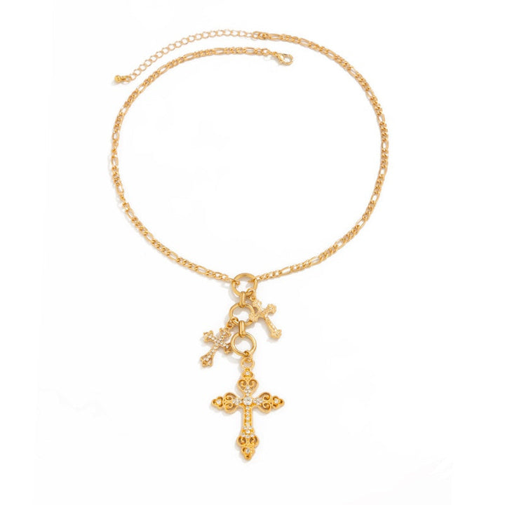Vintage Multi Cross Gold Rhinestone Necklace