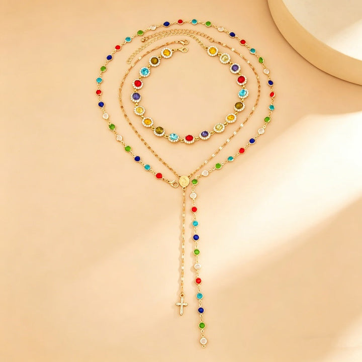 Luxury Multicolor Crystal Cross Necklace