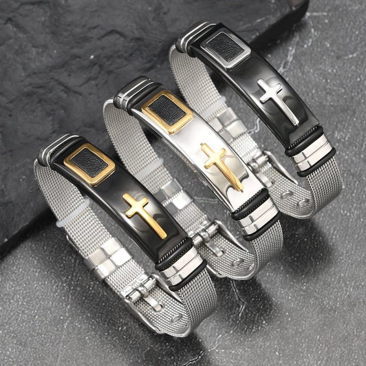 Stainless Steel Cross Mesh Bracelet