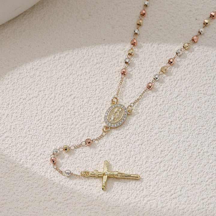 Tri-Color Our Lady of Guadalupe Cross Necklace
