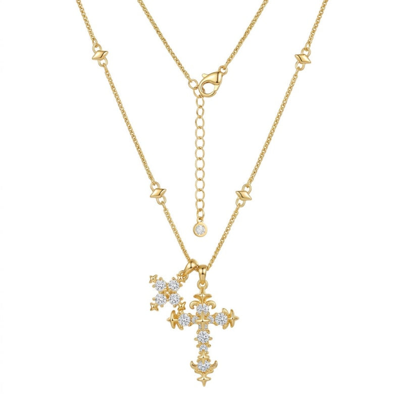 Bling Double Cross Faith Necklace