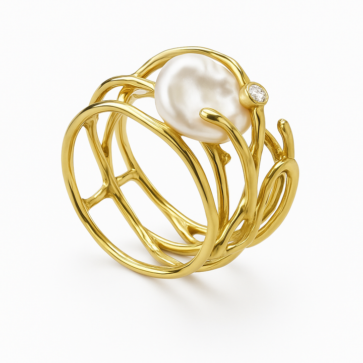 Delicate Vintage Gold Ring with Pearls