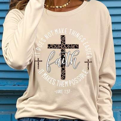 Printed Crew Neck Long Sleeve Casual Top