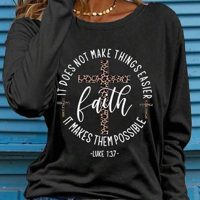 Printed Crew Neck Long Sleeve Casual Top