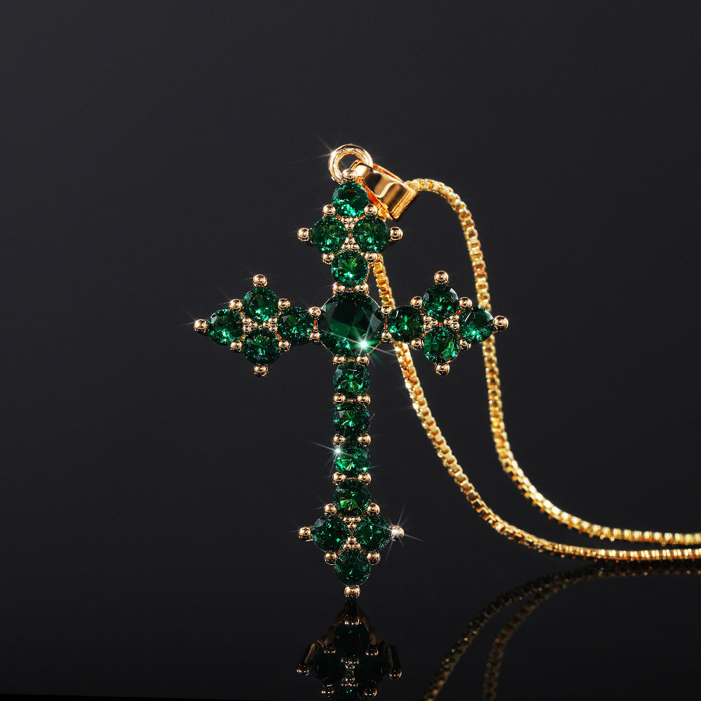 Stylish Zirconia Cross Pendant Necklace