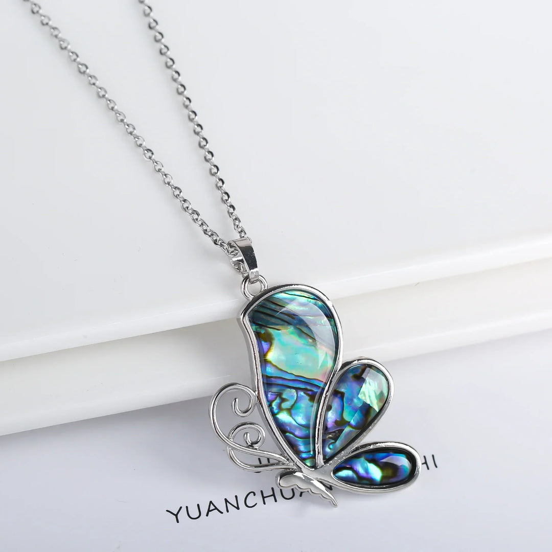 Natural Shell Butterfly Pendant Necklace