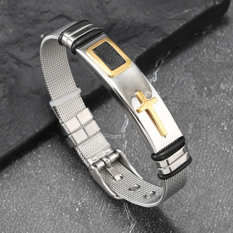 Stainless Steel Cross Mesh Bracelet