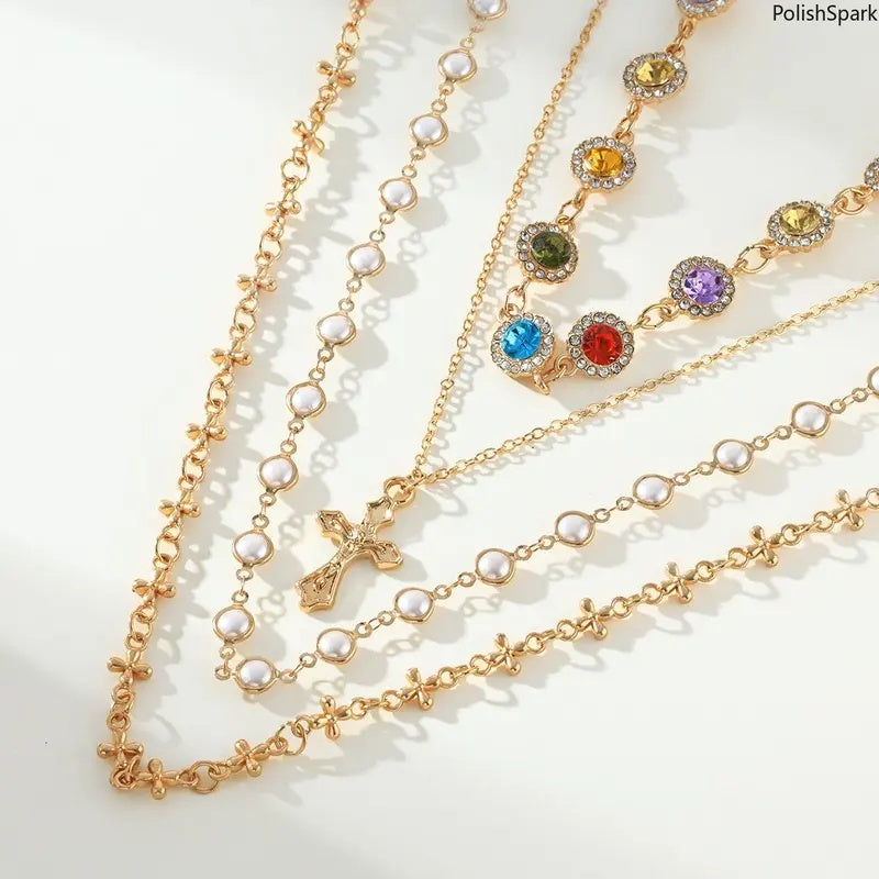 Bohemian Crystal Cross Necklace Set